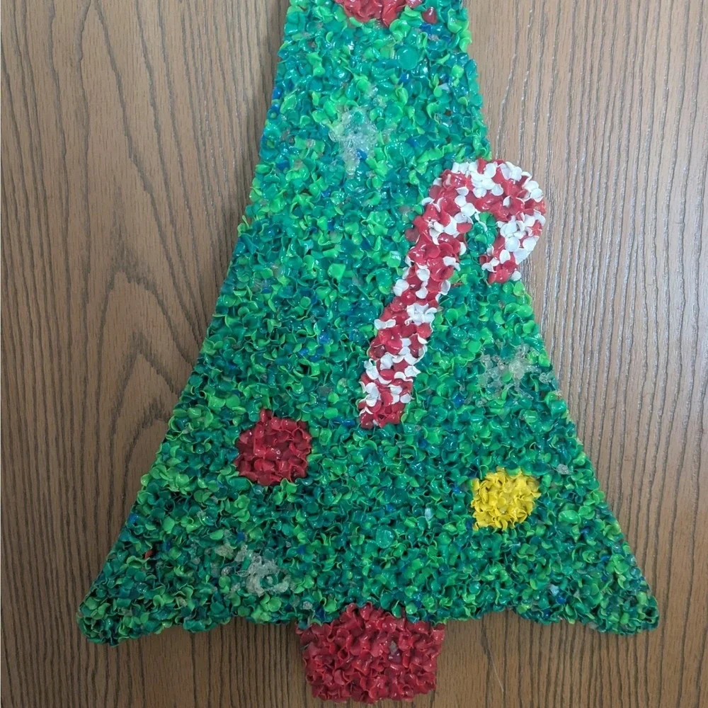 Vintage Melted Popcorn Plastic Christmas Tree Candy Cane Retro Wall Decor